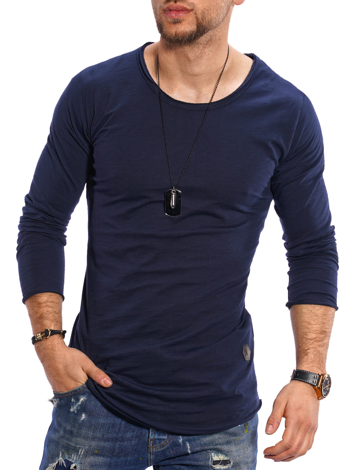 

Лонгслив behype Dust L/S, темно синий