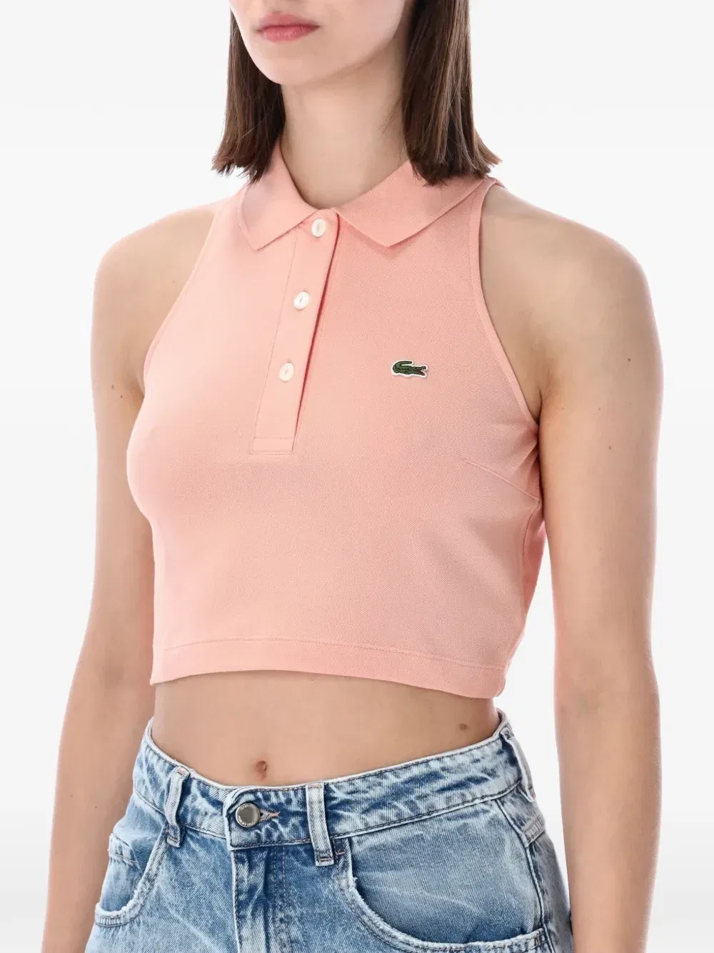 Укороченная футболка-поло без рукавов Lacoste, розовый — фото 3