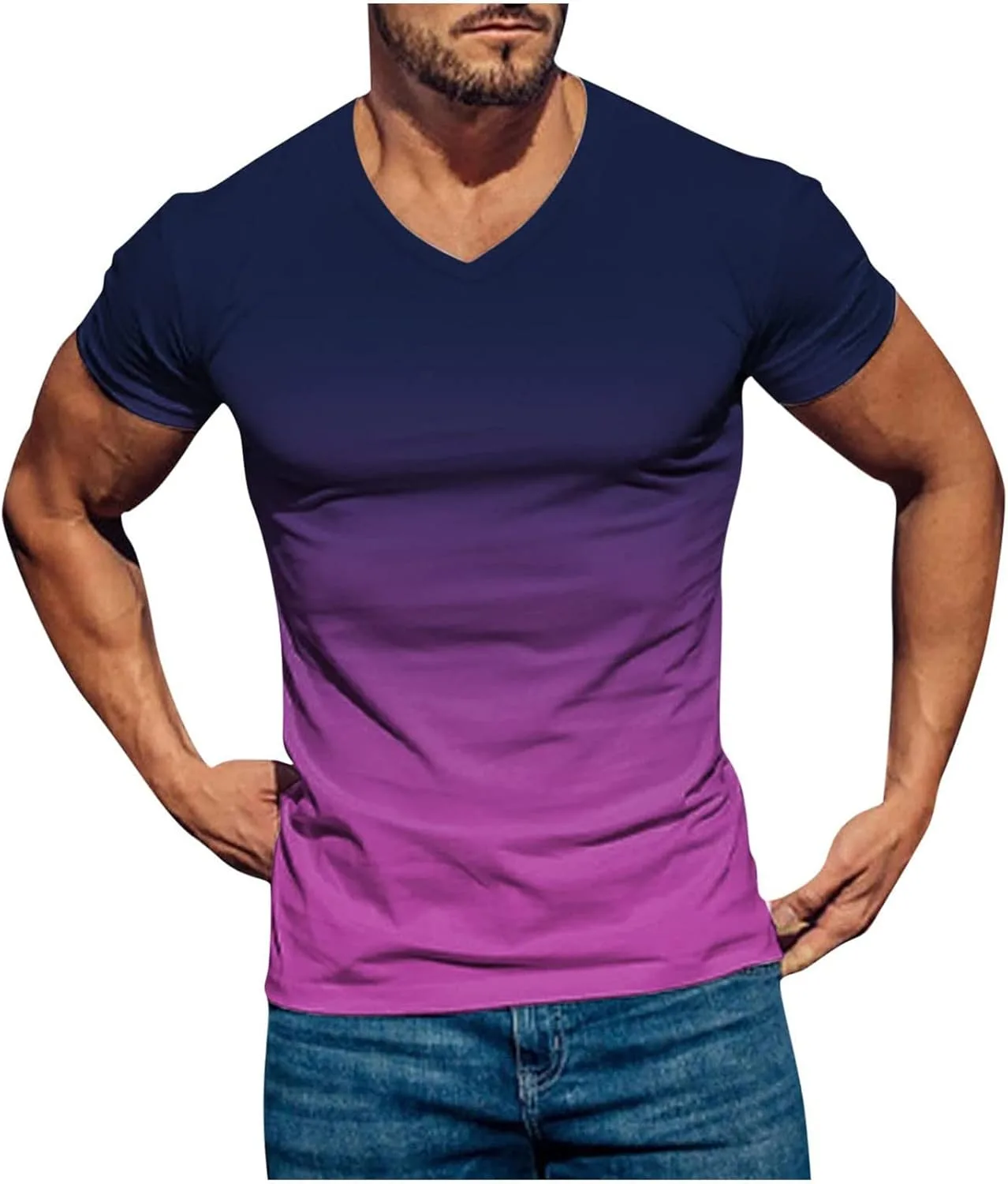 

Футболка для бодибилдинга с градиентом, V-образный вырез, короткий рукав, slim fit