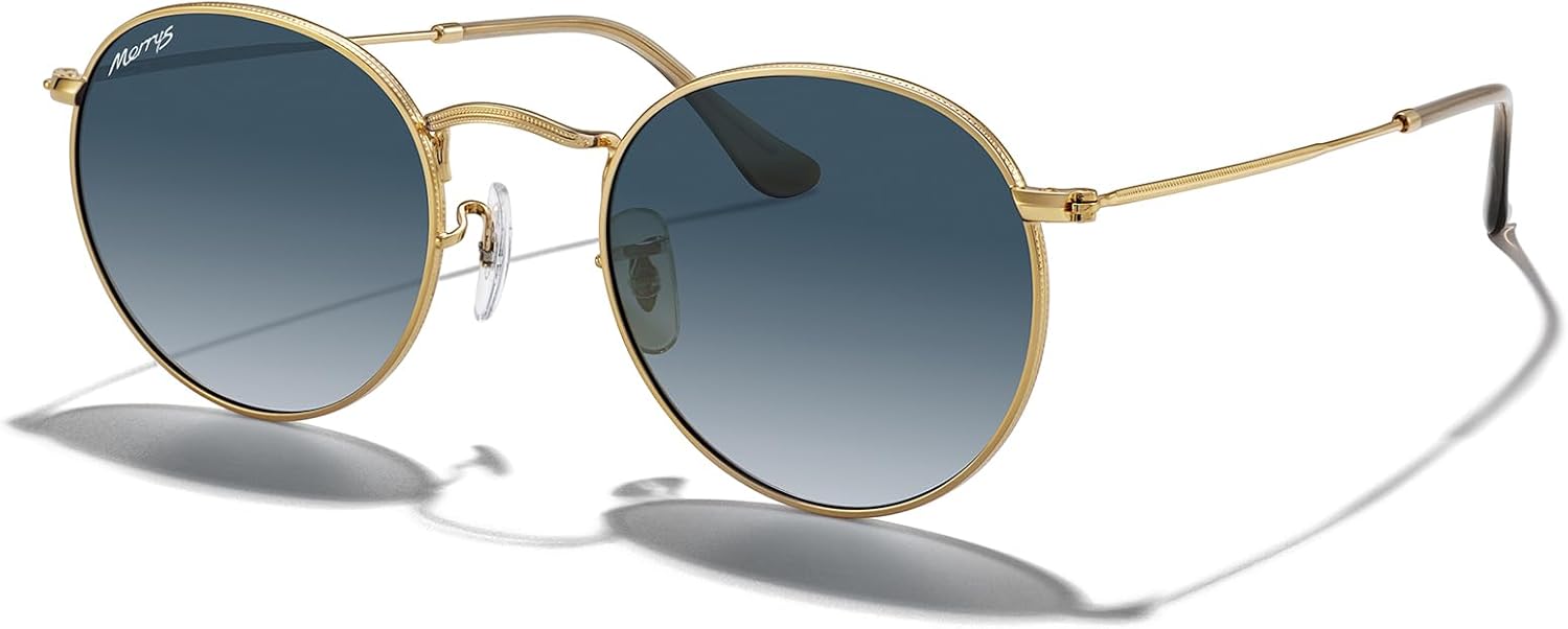 

Модные круглые металлические поляризованные солнцезащитные очки MERRY для женщин и мужчин в стиле ретро, ​​классика и винтаж, модель S6447 MERRY'S, Polished Gold Frame/Blue Gradient Lens