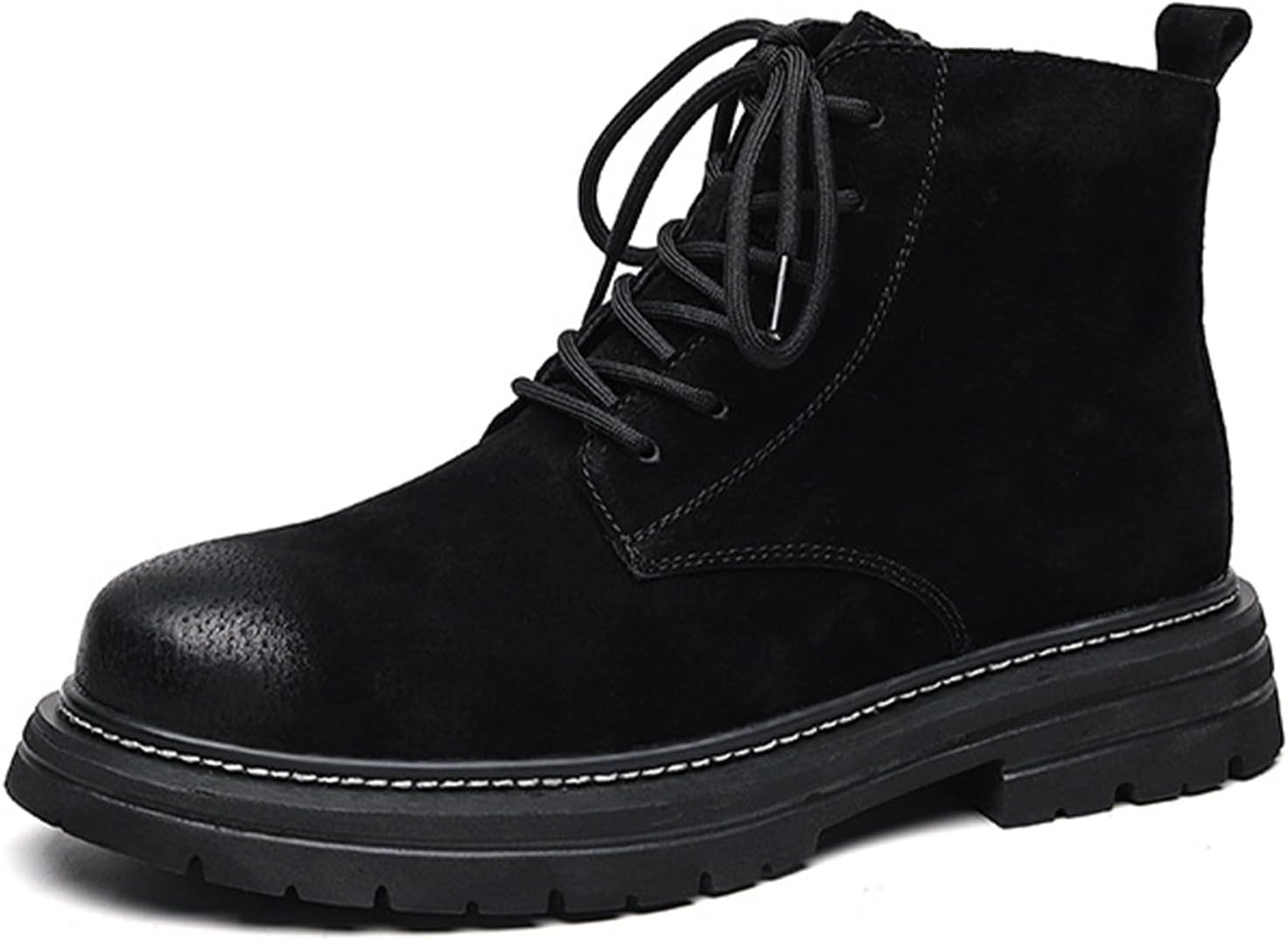 

Мужские ботинки QOOEL ручной работы из натуральной кожи, шнуровка, байкерские боевые ботинки, удобный округлый носок, боковая молния, противоскользящая подошва, классические ботильоны, черный