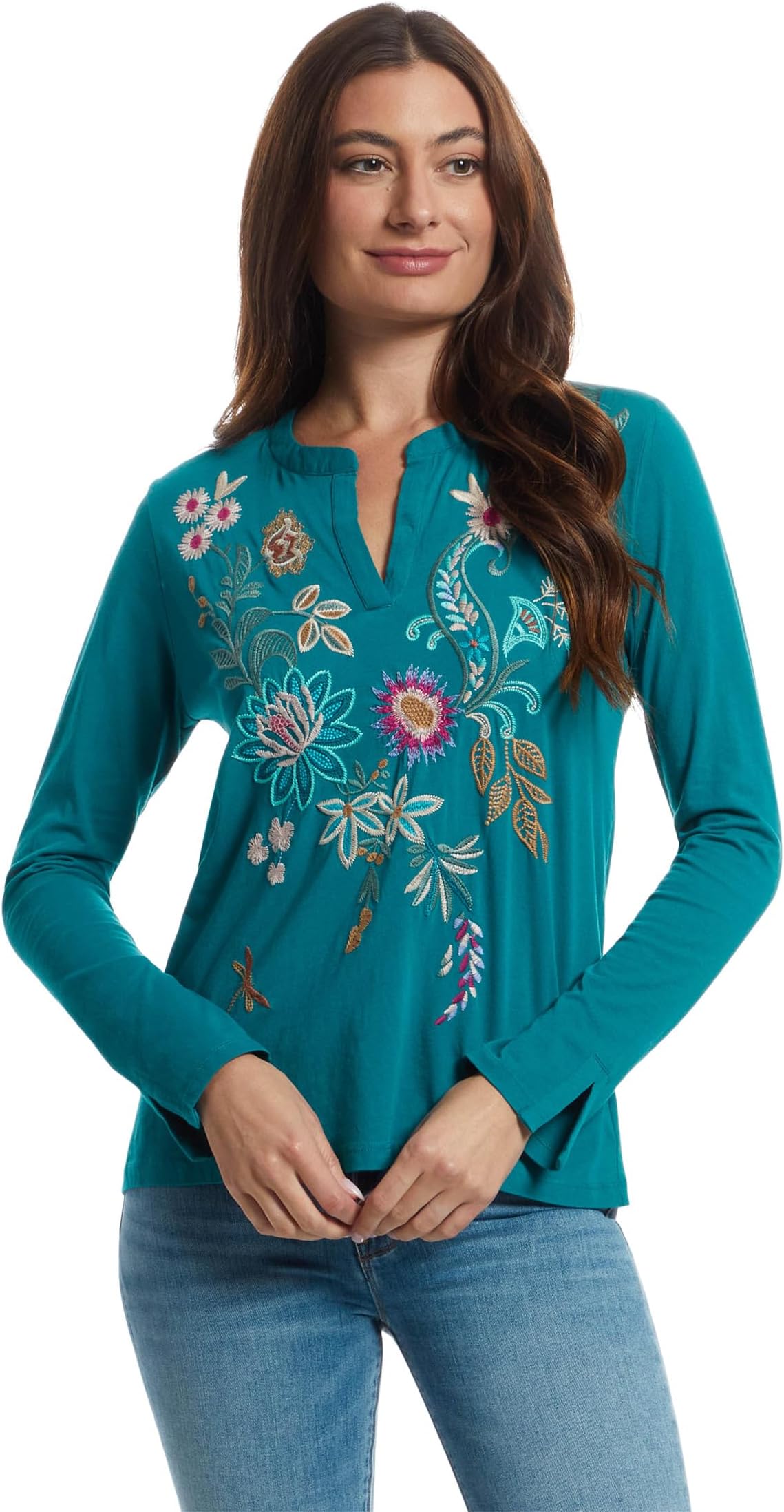 

Женская футболка из джерси с разрезом — Эдвин Johnny Was, Deep Lake