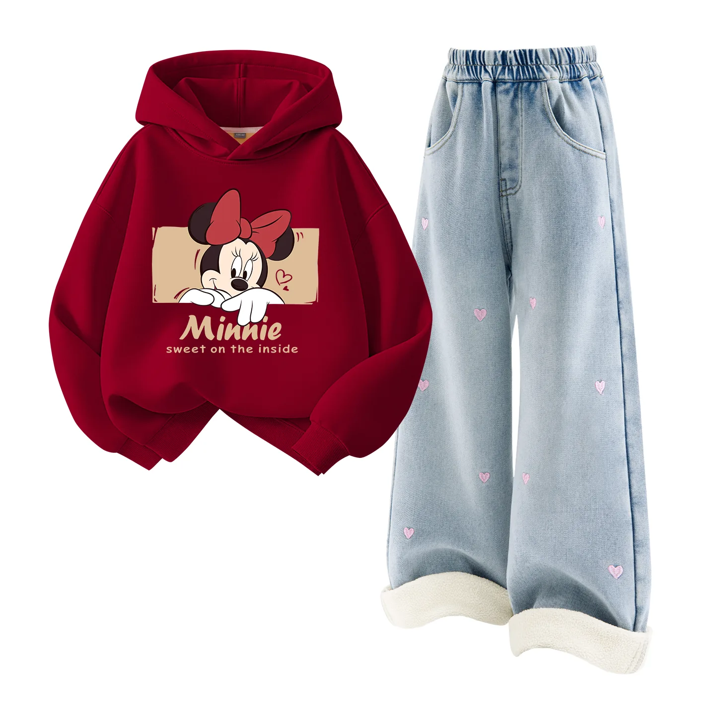Детская повседневная худи на флисе Disney, [Thickened and Fleece-Lined]Dini Star Burgundy+Solid Color Denim Light Blue — фото 3