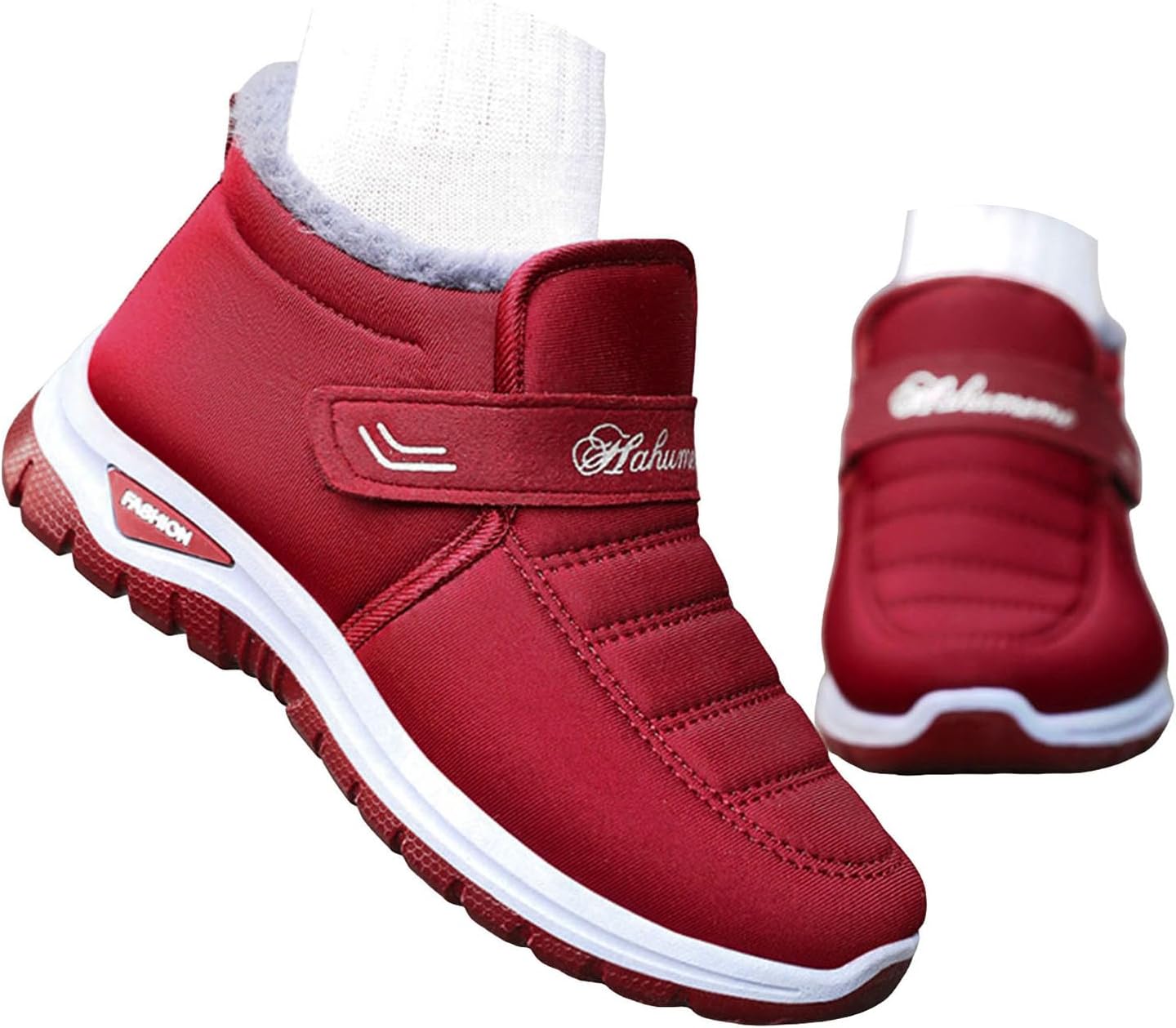 

зимние ботинки для женщин и мужчин, водонепроницаемые, утепленные мехом, с платформой и ребристой подошвой Jyswoshoe, красный