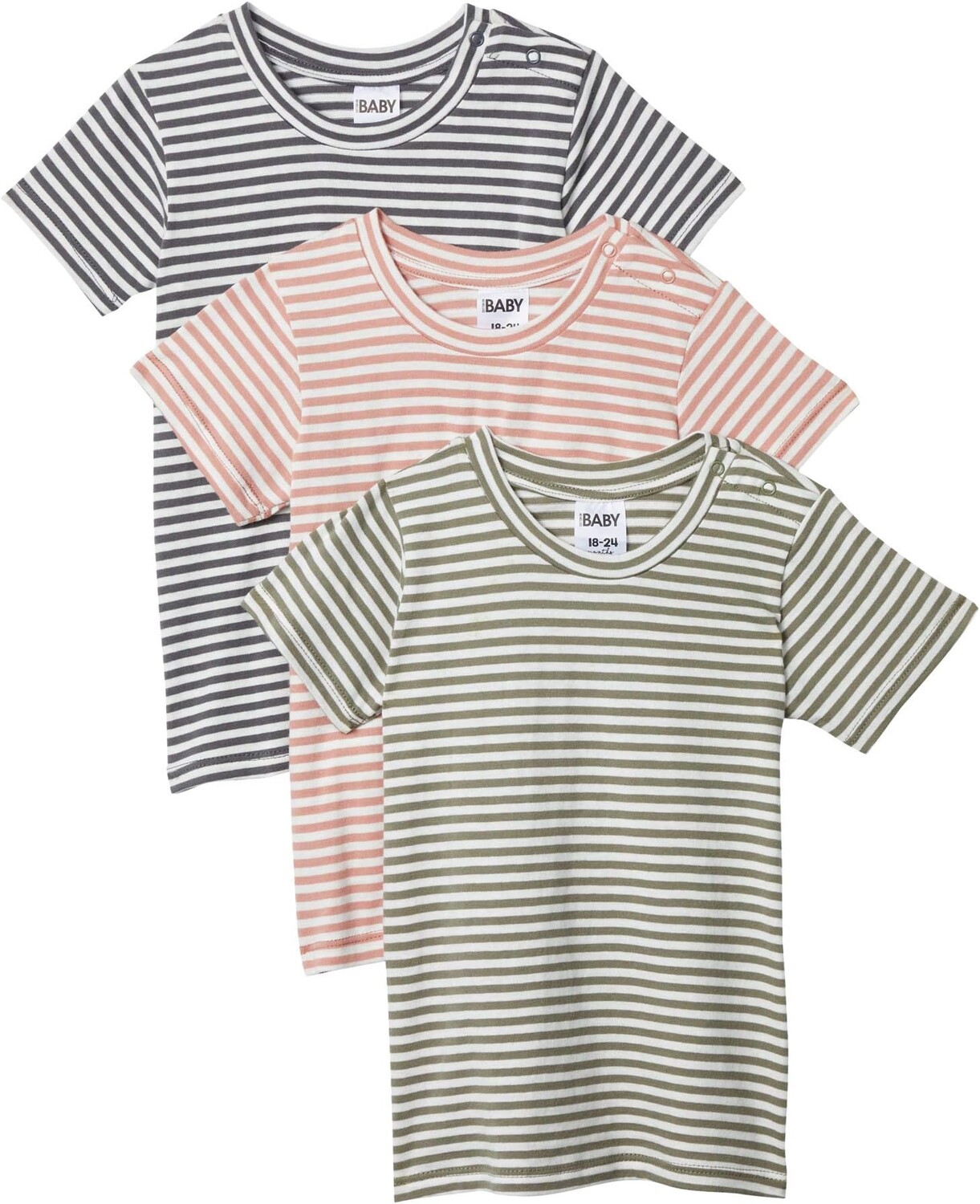 

Футболка COTTON ON 3-Pack Jamie Short Sleeve Tee, цвет Chris Stripe Rabbit Grey/Earth Clay/Silver Sage