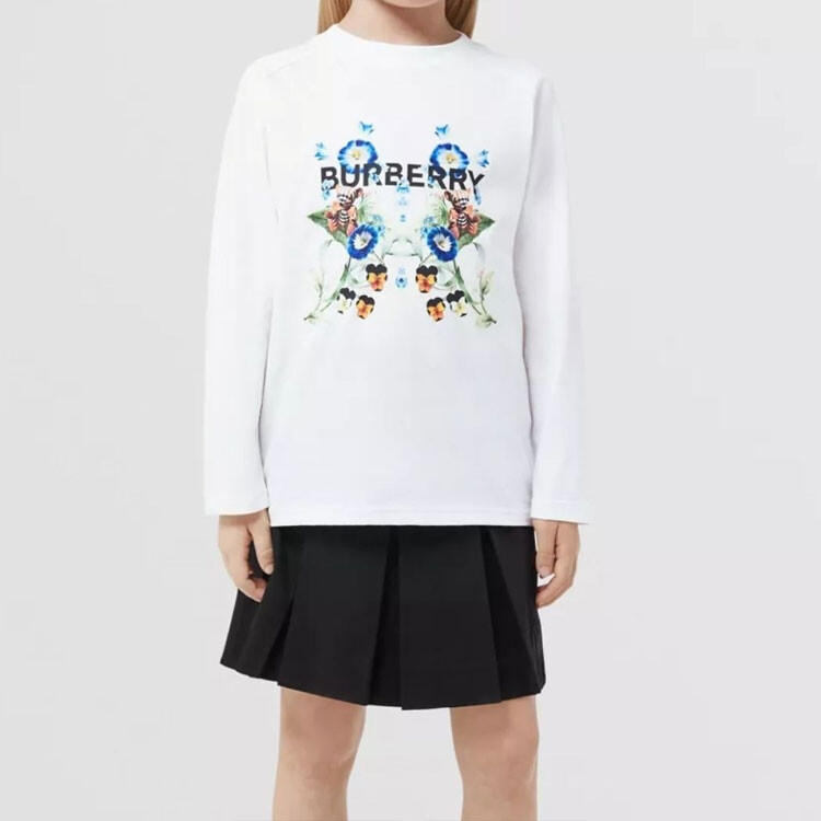 Футболка детская Burberry с рисунком и логотипом, белый — фото 3
