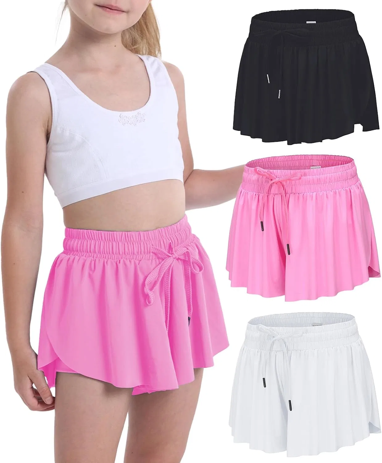 Шорты для девочек-подростков беговые Flowy, Heyielda, Black/White/Lighthotpink