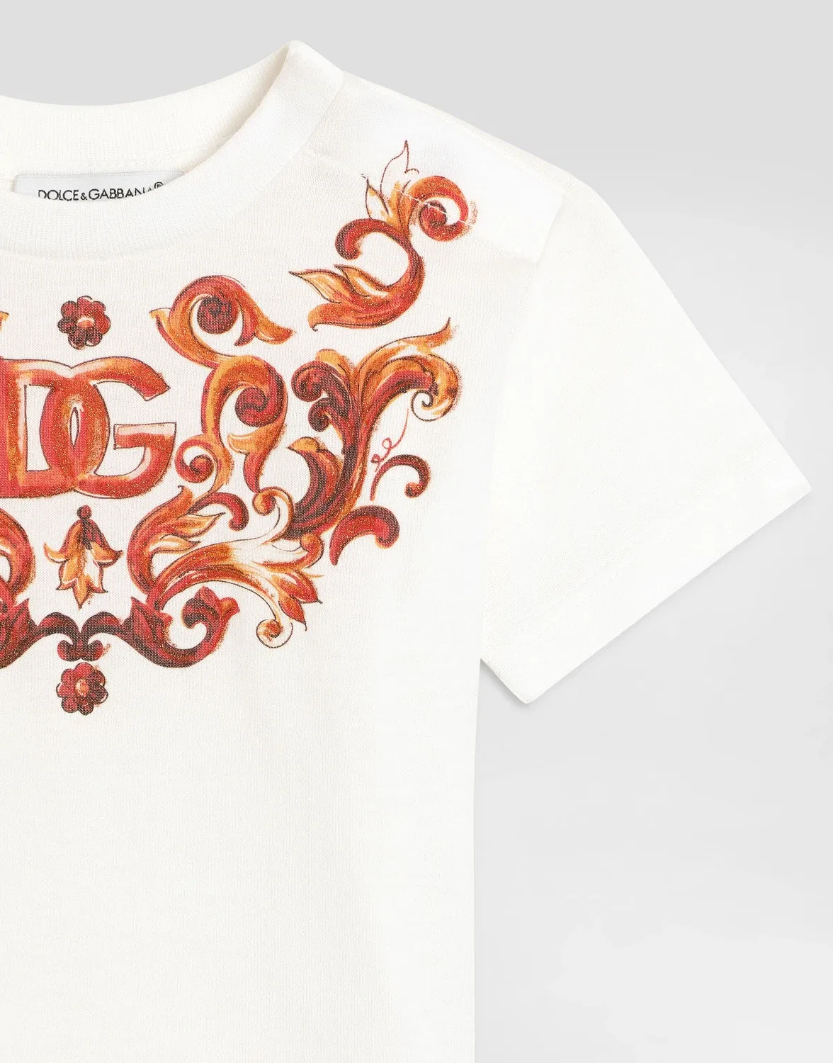 Трикотажная футболка с принтом и вышивкой пайетками Dolce & Gabbana, белый — фото 4