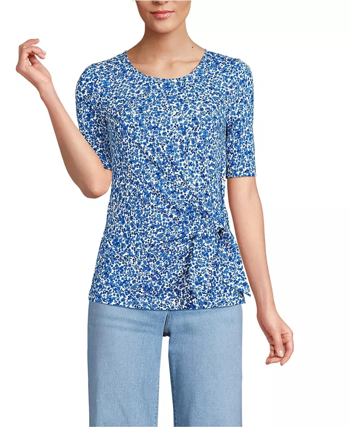 

Женская облегченная блуза с запахом Petite Lightweight Jersey Tie Front Top Lands' End, белый