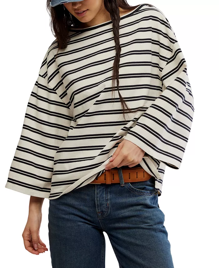 

Женская хлопковая футболка Cest La Vie с лодочкой Free People, черный