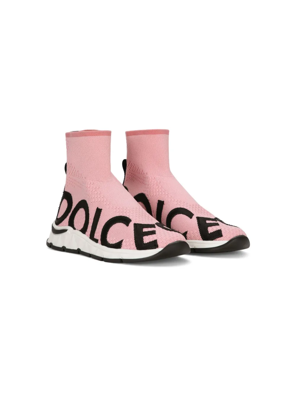 

Кроссовки-носки с жаккардовым логотипом Dolce & Gabbana Kids, розовый