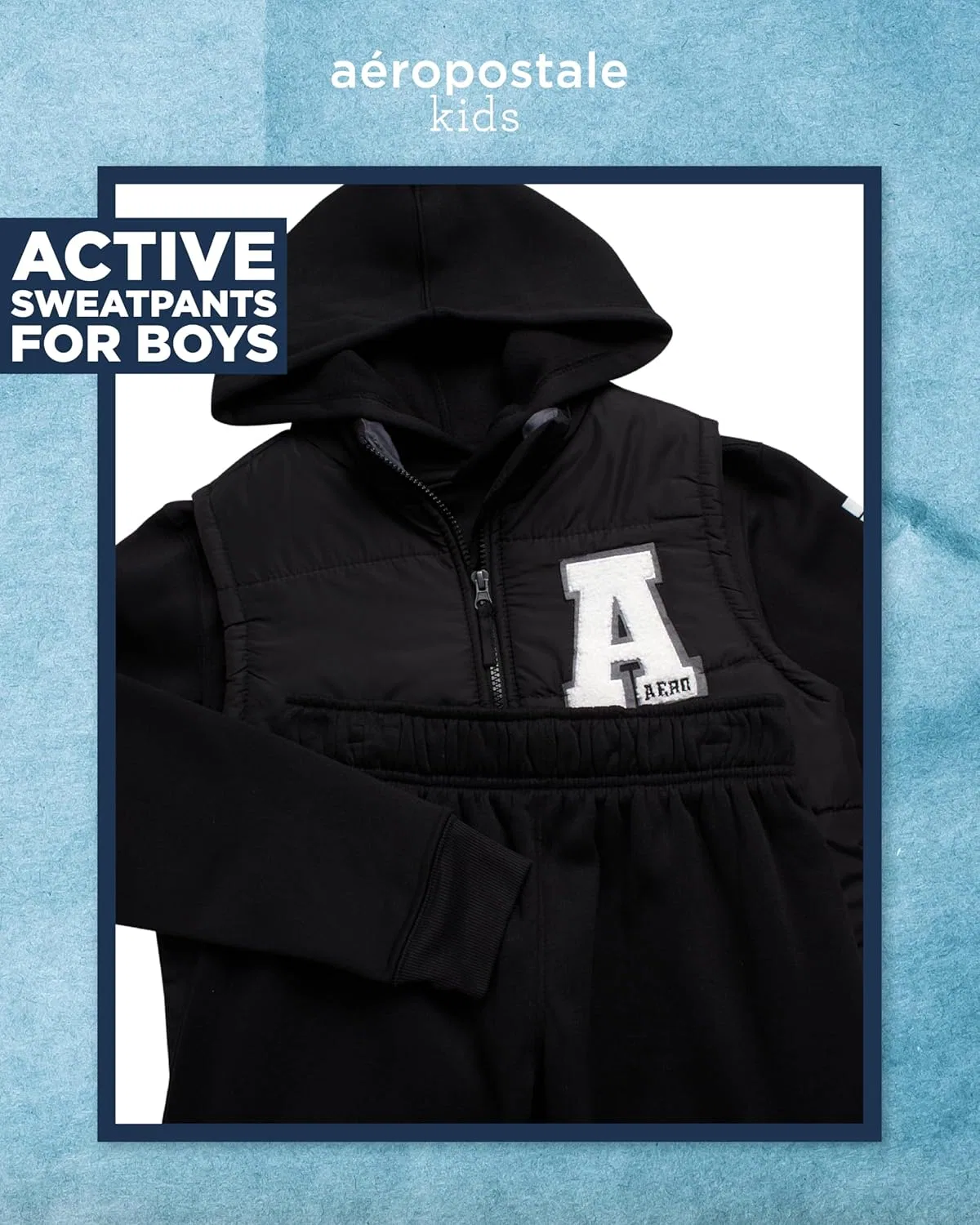 Детский спортивный костюм AEROPOSTALE, 3 предмета: худи, жилет, джоггеры, Black Black — фото 2