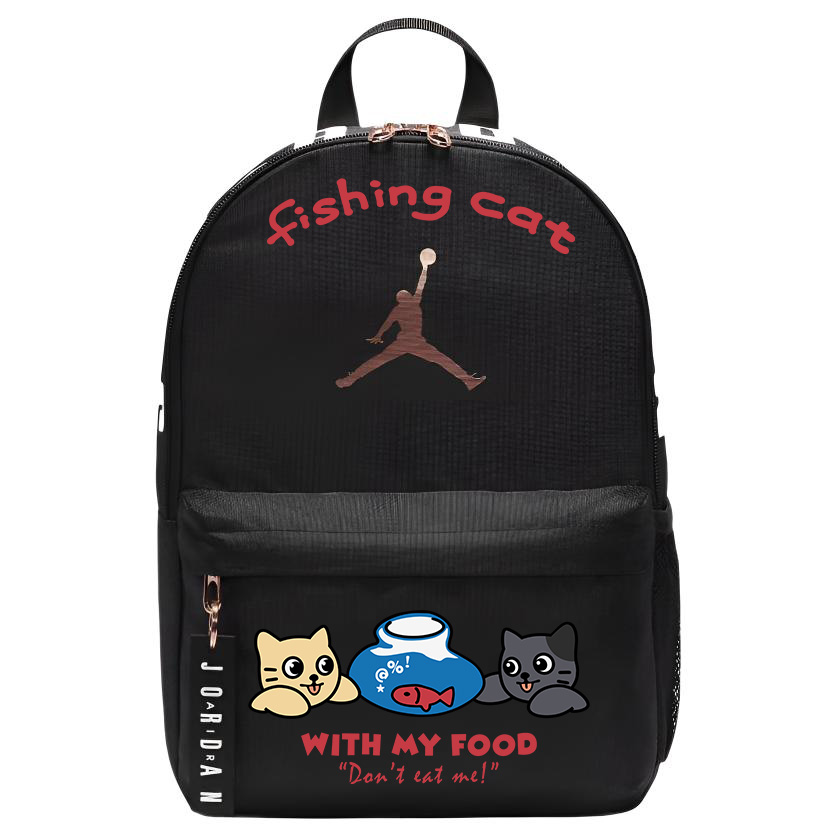 

Jordan Полиэстеровый рюкзак с белой печатью унисекс черный, Cats and fish