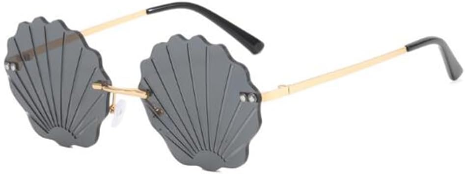

Забавные безрамочные очки в форме ракушки, модные безободковые металлические солнцезащитные очки с волнообразным рисунком, очки для вечеринок для девушек и женщин Weloveushop, C1 Gold Frame Gray Flakes
