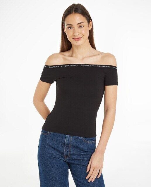 

Женская футболка в рубчик с короткими рукавами Calvin Klein Jeans, черный