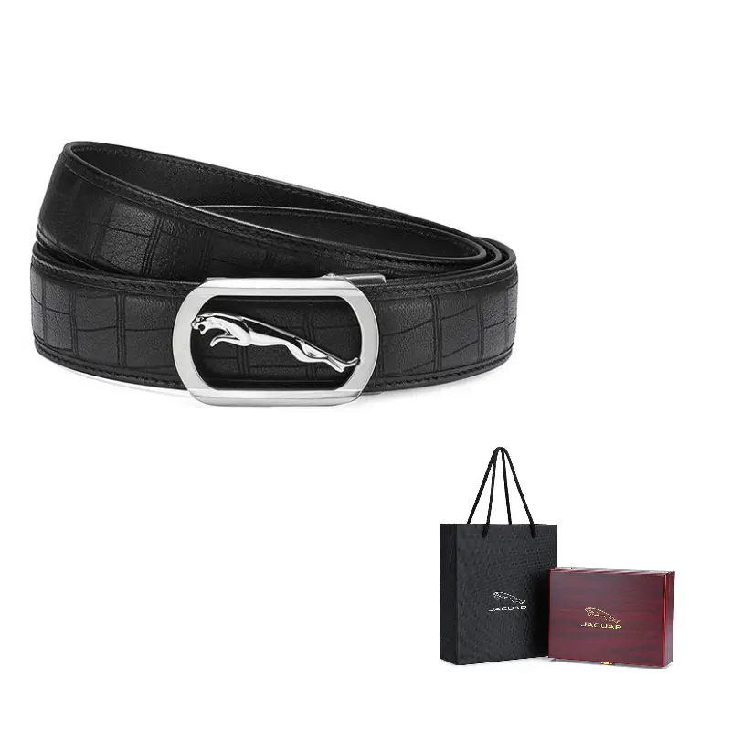

JAGUAR Модный мужской кожаный ремень из оленьей кожи с автоматической пряжкой черный шириной 3,5 см, Black