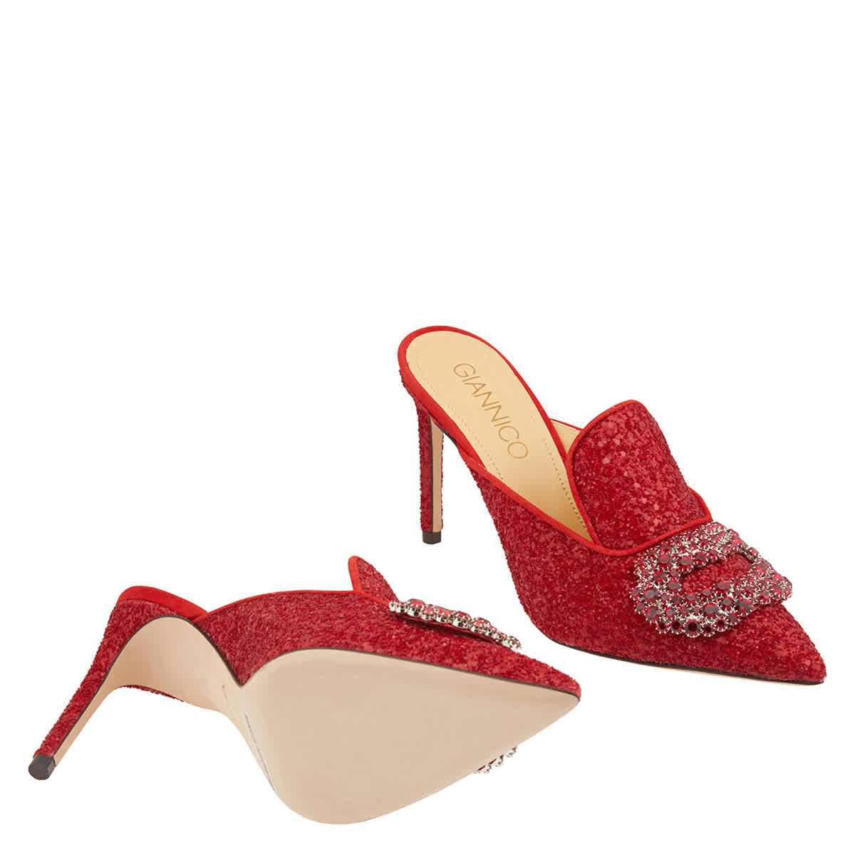 Женские Giannico Ruby Red Дафна Блестящие Высокие Каблуки Мюли — фото 2