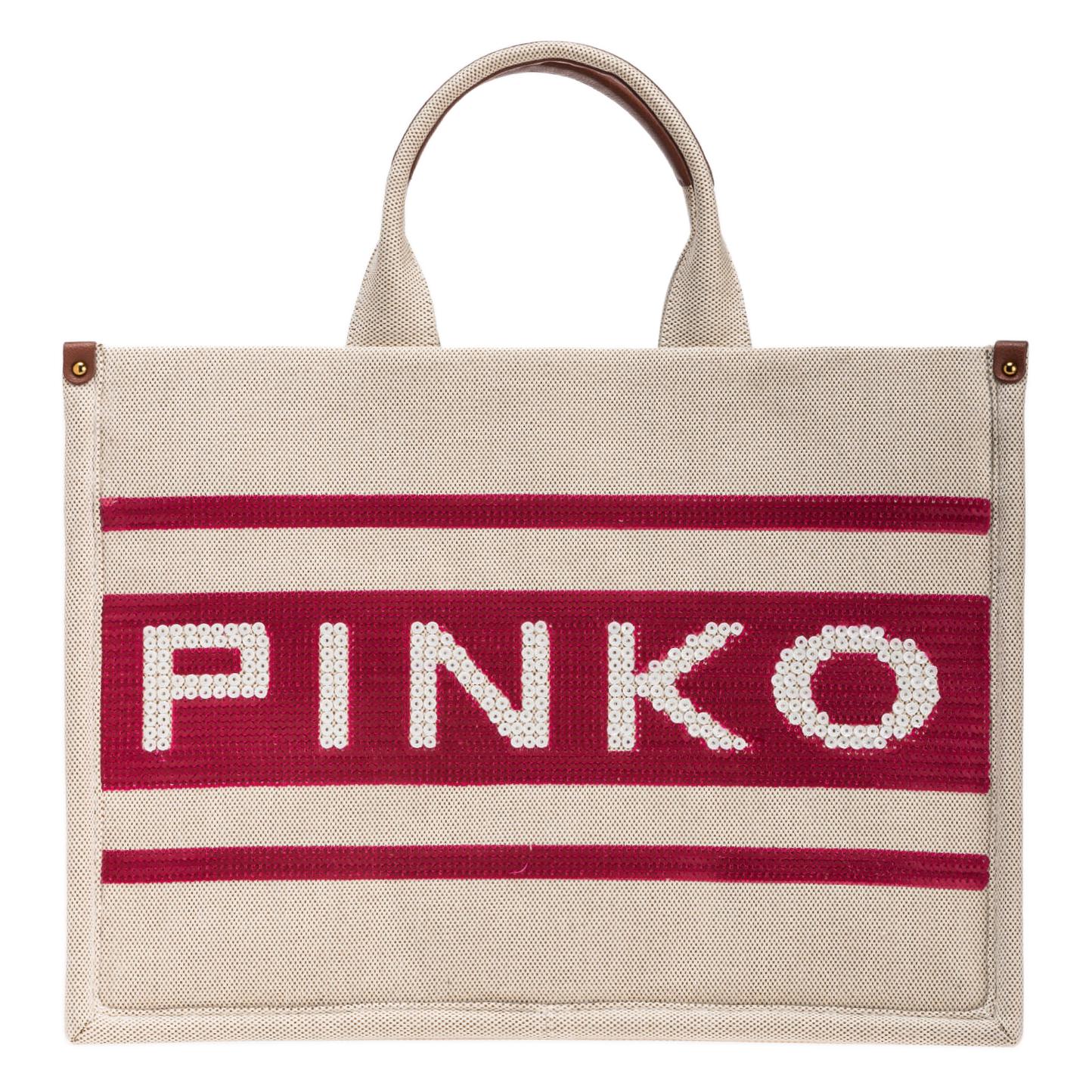 

PINKO Хлопковая женская сумка через плечо асимметричная бело-красная