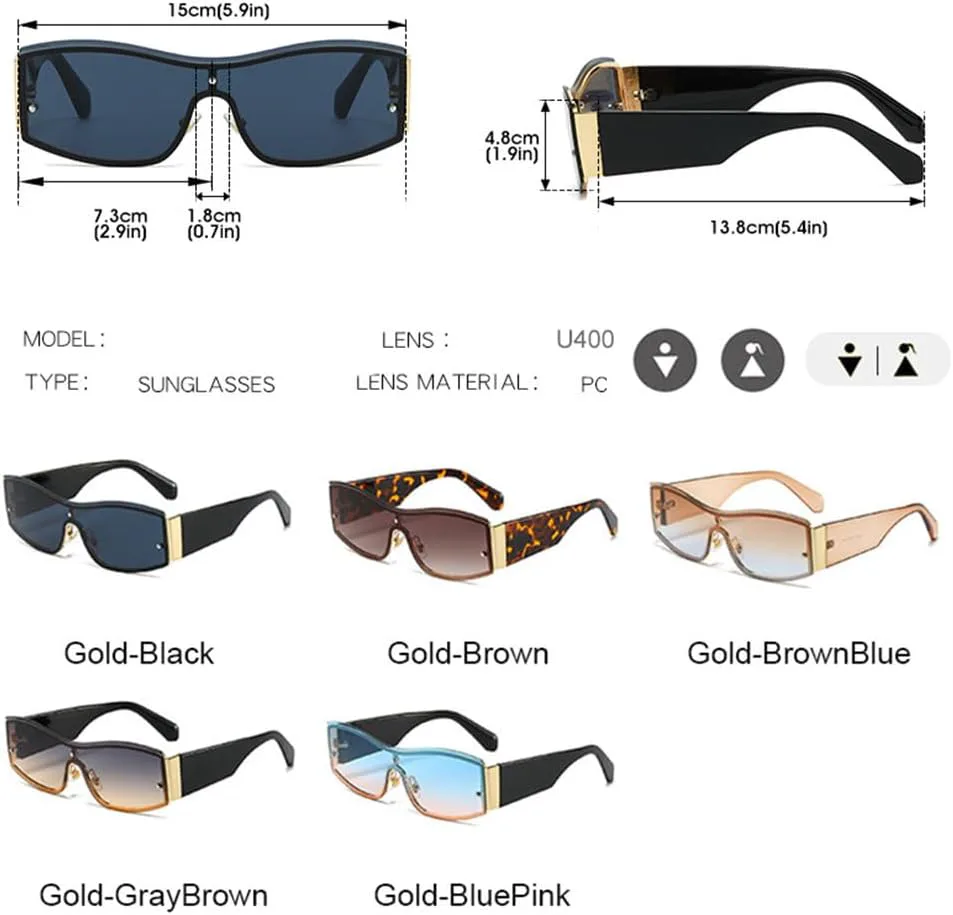 

Роскошные цельные солнцезащитные очки для мужчин и женщин, модные солнцезащитные очки без оправы, женские очки с защитой от УФ-излучения UV400 generic, Gold-black