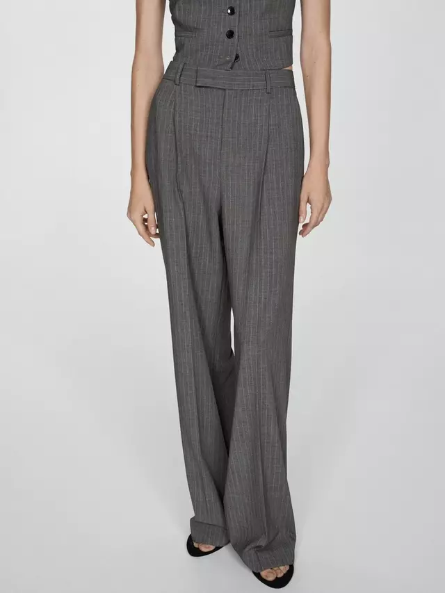 

Брюки Mango Bowery Stripe Tailored Wide Leg, серый