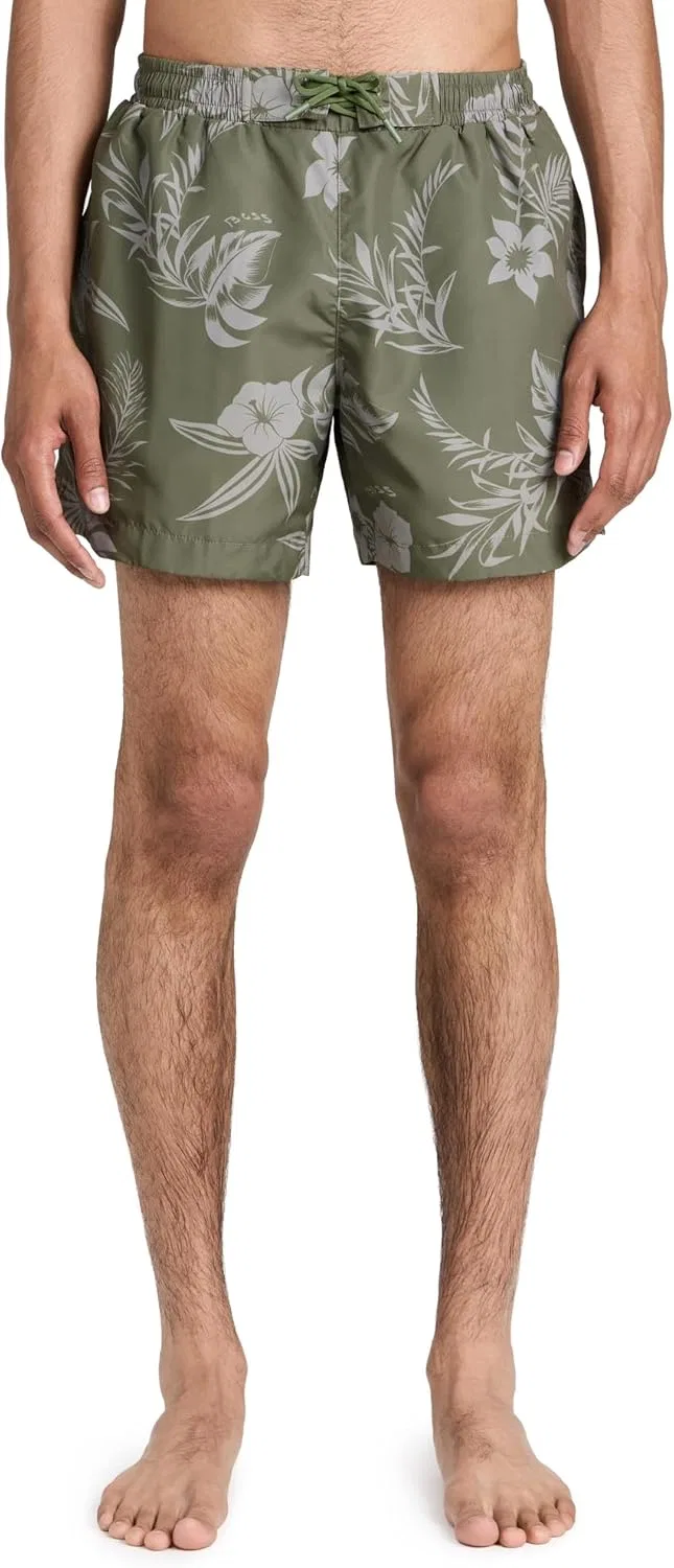 Плавки BOSS Men's Reev с тропическим принтом 4.75", зеленый
