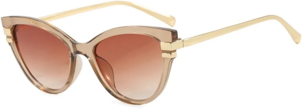 

Солнцезащитные очки для мужчин и женщин - защита UV400 - градиентный цвет "кошачий глаз", металлические петли, для занятий спортом на открытом воздухе и вождения DSVIGF, Champagne Brown