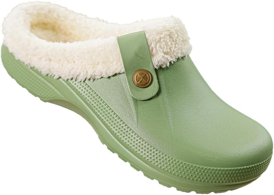 

Женские и мужские сабо с флисовой подкладкой, зимние теплые пушистые домашние тапочки, водонепроницаемые, противоскользящие, для сада, для дома и улицы Pocadri, зеленый