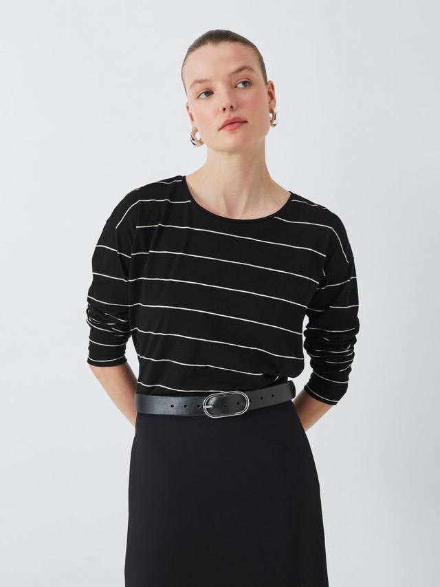 

Хлопчатобумажный топ в полоску с длинным рукавом John Lewis, цвет Black/Ecru