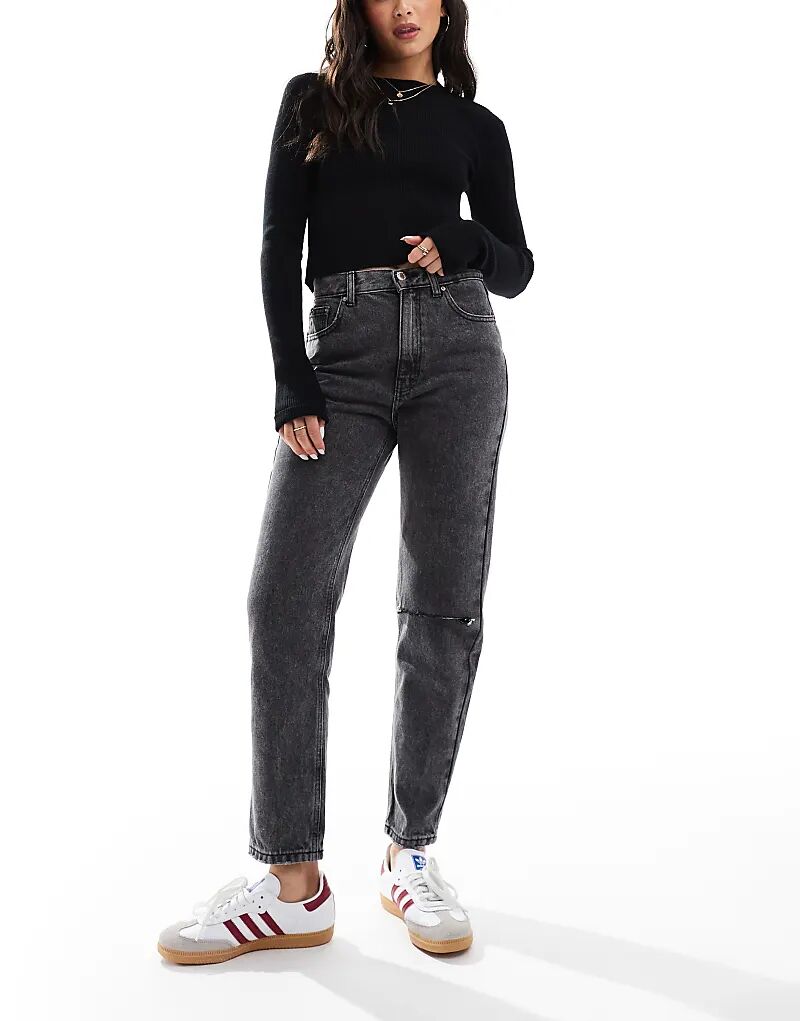 

Джинсы mom с дырками на коленях серого цвета Pull&Bear