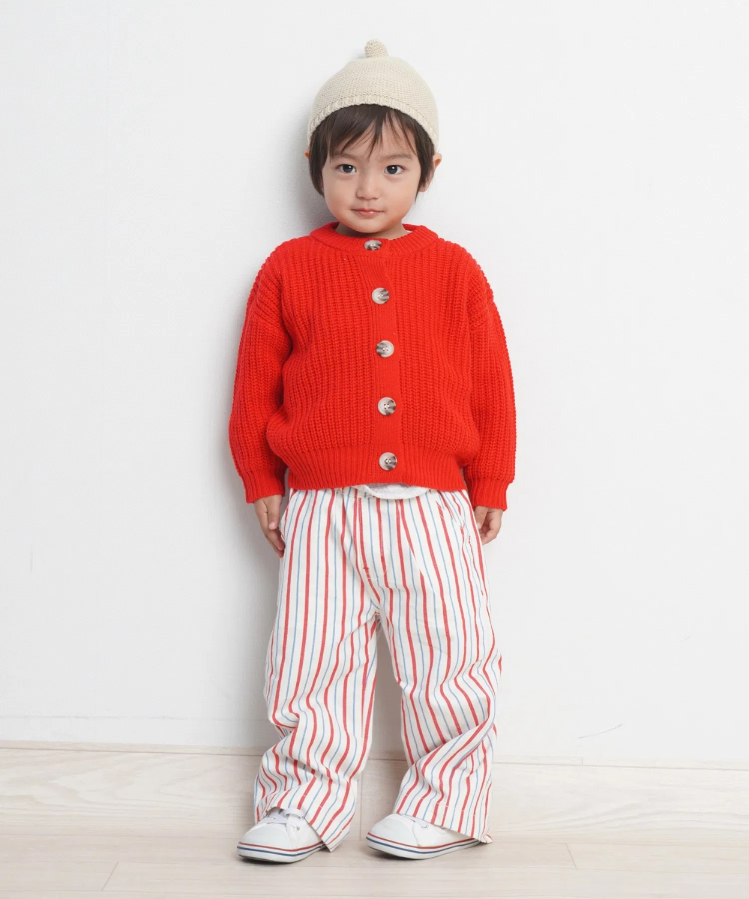 Детские брюки FirstCloset×mio из хлопка в полоску Toys R Us Baby R Us белые