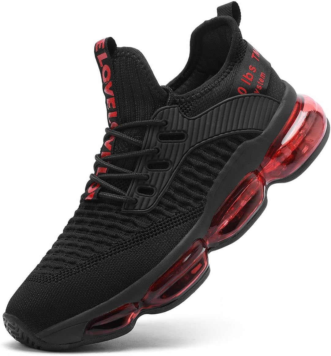 

Мужские кроссовки для бега с воздушной подушкой, теннисные, для ходьбы, повседневные, спортивные, для тренажерного зала и джоггинга Kapsen, черный/красный