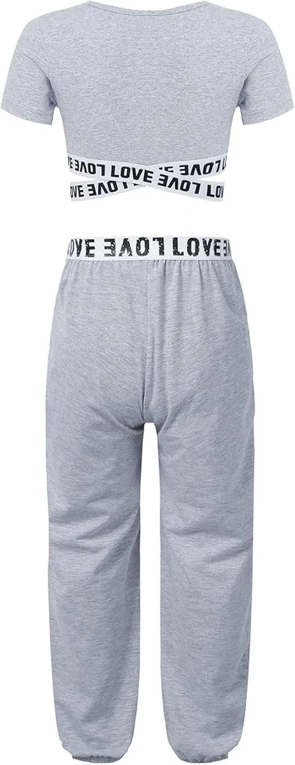 Детский спортивный костюм для гимнастики Mufeng, топ и леггинсы, Short Sleeve Grey — фото 2