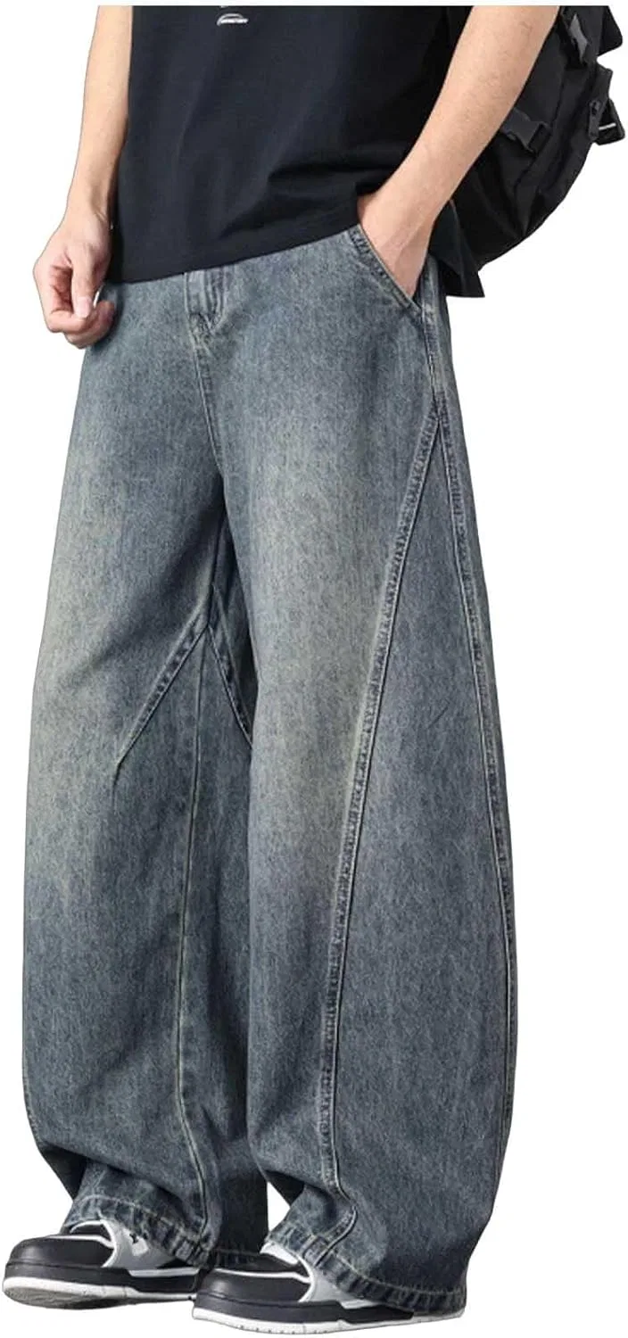 Джинсы свободные, Men's Wide Leg Jeans, темно-синие