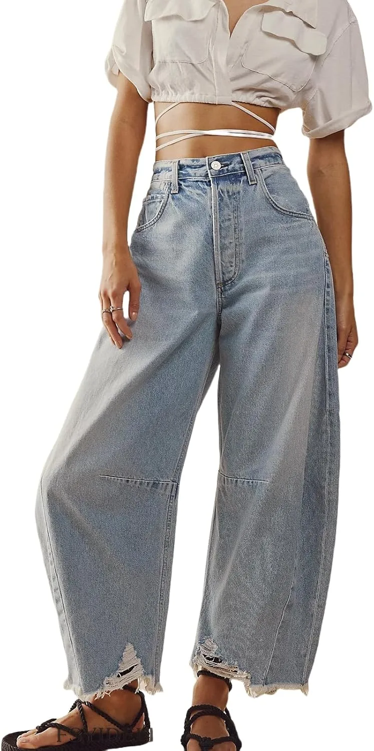 

Летние прямые джинсы Women Wide Leg Mid Rise Denim Pants Y2-k owsber