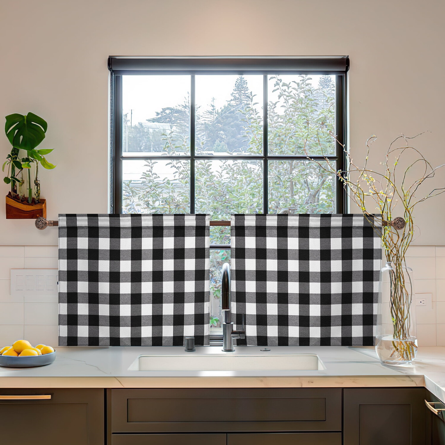 

Шторы кухонные Barossa Design Buffalo Check, черный / белый