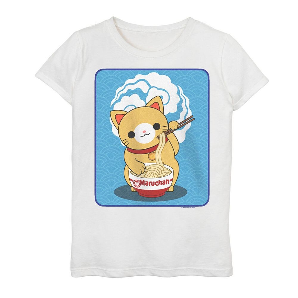 

Футболка с рисунком Maruchan Neko Kitty для девочек 7–16 лет Licensed Character, белый