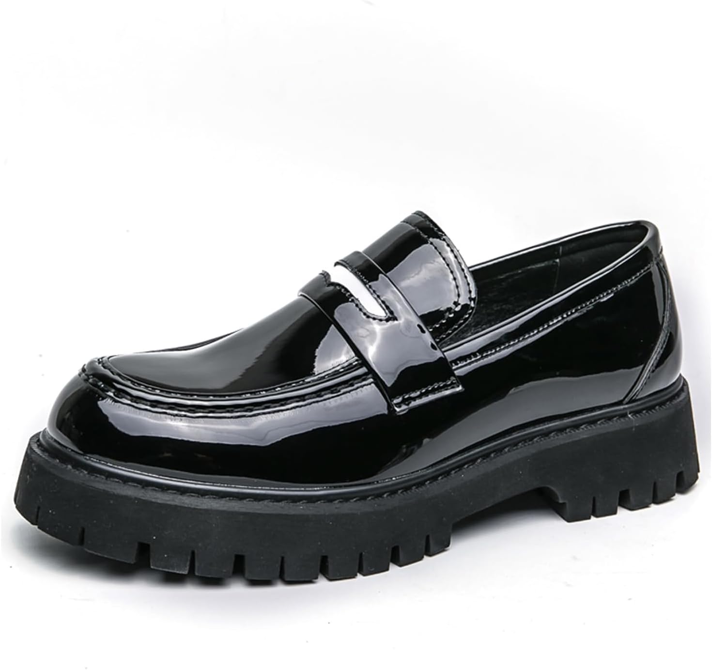 

Мужские кожаные слипоны с платформой, кисточками, противоскользящие туфли с низким верхом, круглым носком и массивной подошвой для работы и повседневной носки Generic, черный