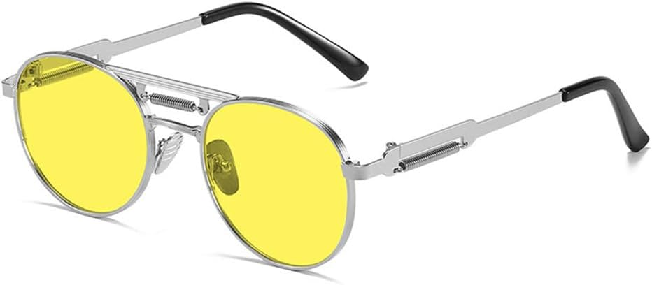 

Солнцезащитные очки UV400 - Металлические панк-очки, круглые, прозрачные с градиентом, для женщин и мужчин, для бега и занятий спортом на открытом воздухе UYPTK, Silver Yellow