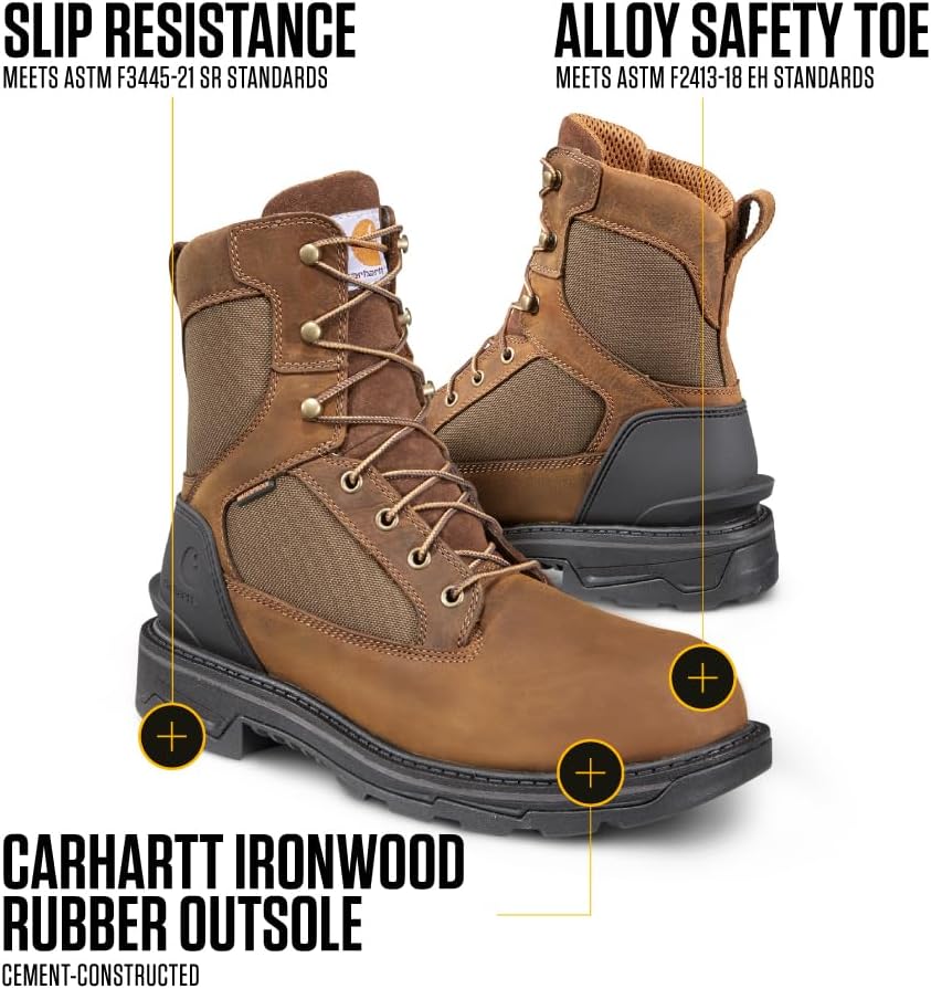 Carhartt мужские рабочие ботинки Ironwood Waterproof 8" Alloy Toe, Brown — фото 3