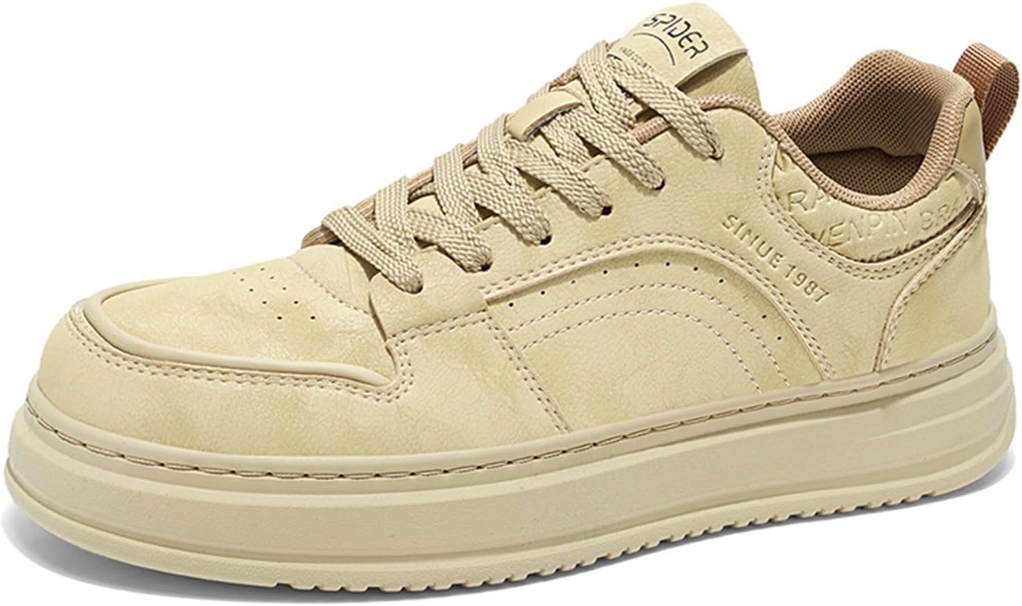 

Мужские ретро кроссовки из кожи на шнуровке, комфортная амортизирующая подошва, платформа, стиль оксфорды, круглый носок, противоскользящие, дышащие, для ходьбы, повседневные, для офиса и прогулок Houdbdol, бежевый