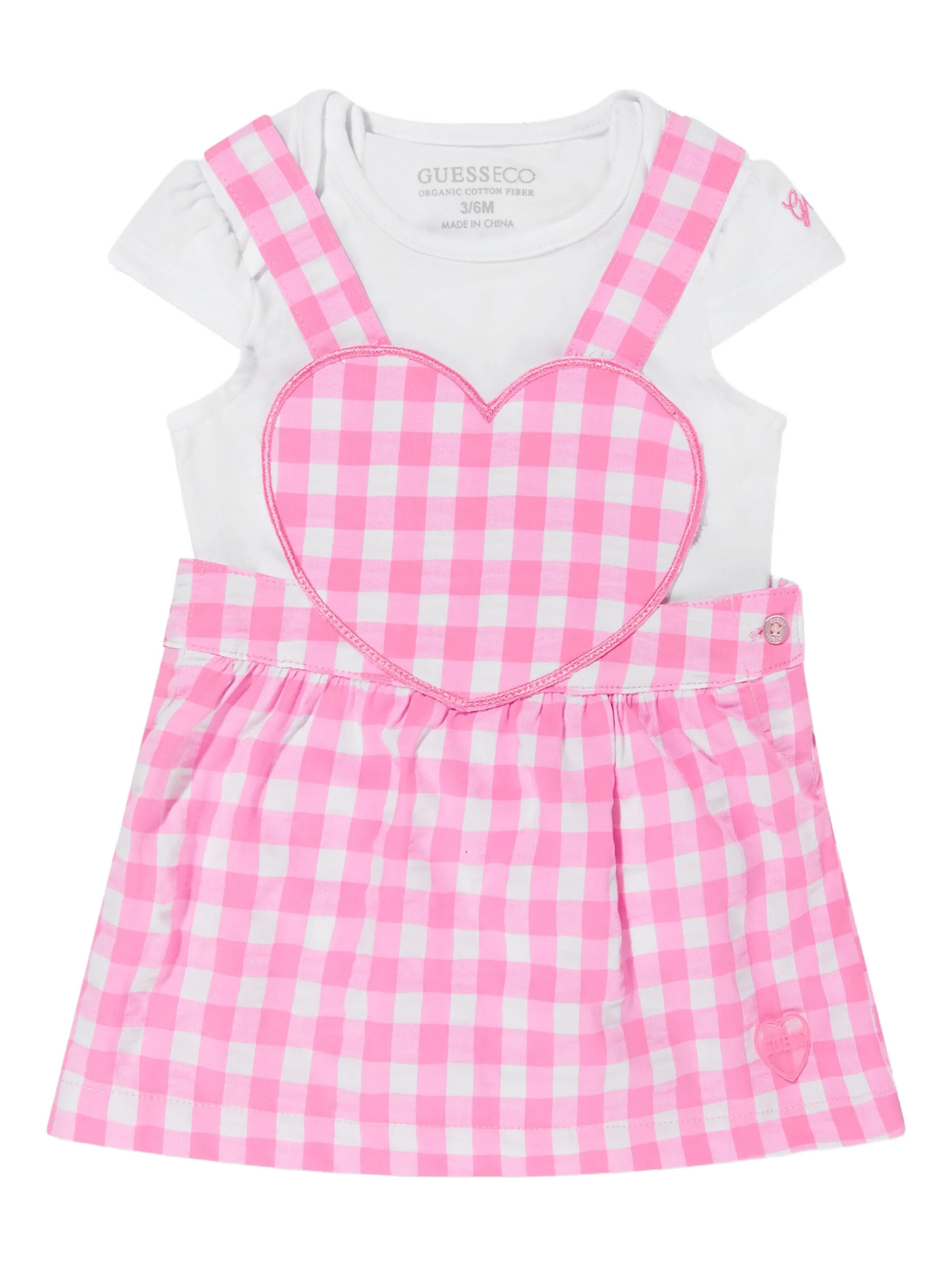 

Комплект из платья и боди в клетку гингем Guess Kids, розовый