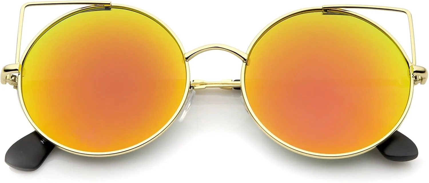 

Женские солнцезащитные очки zeroUV с металлическими линзами, зеркальными вставками, круглой формы, «кошачий глаз», диаметр линз 55 мм, Gold / Orange Mirror