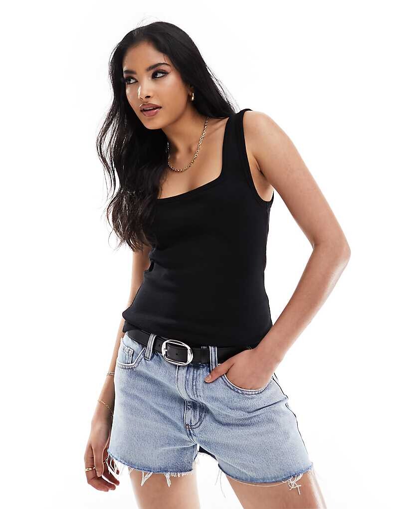

ASOS DESIGN – Черный топ без рукавов с глубоким квадратным вырезом