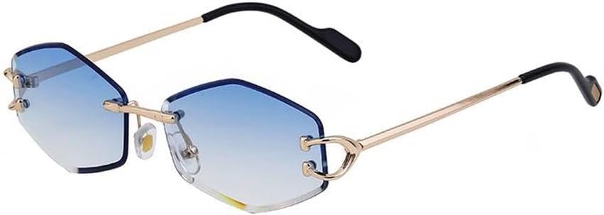 

Маленькие солнцезащитные очки без оправы в форме шестиугольника, роскошные винтажные солнцезащитные очки в форме ромба для женщин и мужчин, металлические линзы, защита от ультрафиолета UV400, SUN4625 Generic, C4goldgradientblue