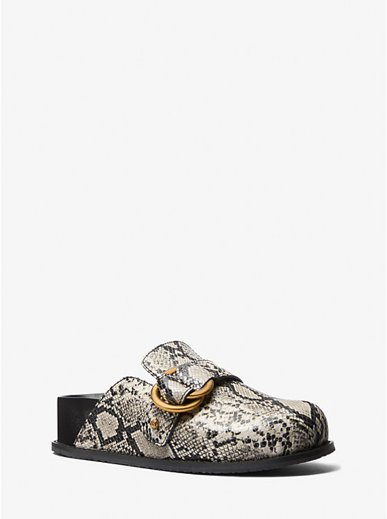Сабо из кожи с тиснением под змею Jaden Michael Kors, бежевый