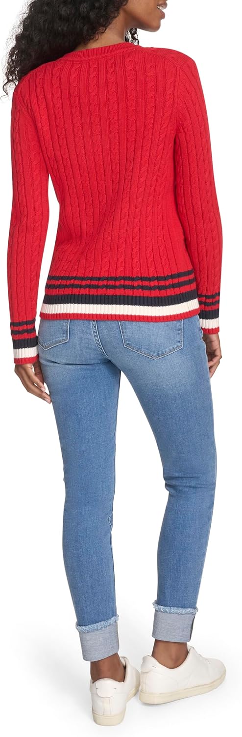 Женский хлопковый свитер Tommy Hilfiger с круглым вырезом и косами, Scarlet Multi — фото 4