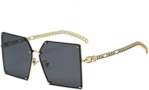 

Солнцезащитные очки с градиентным покрытием, металлические, увеличенные, квадратные, модная оправа, заклепки, линзы, дужки из сплава, цепочка MTZJH, Black