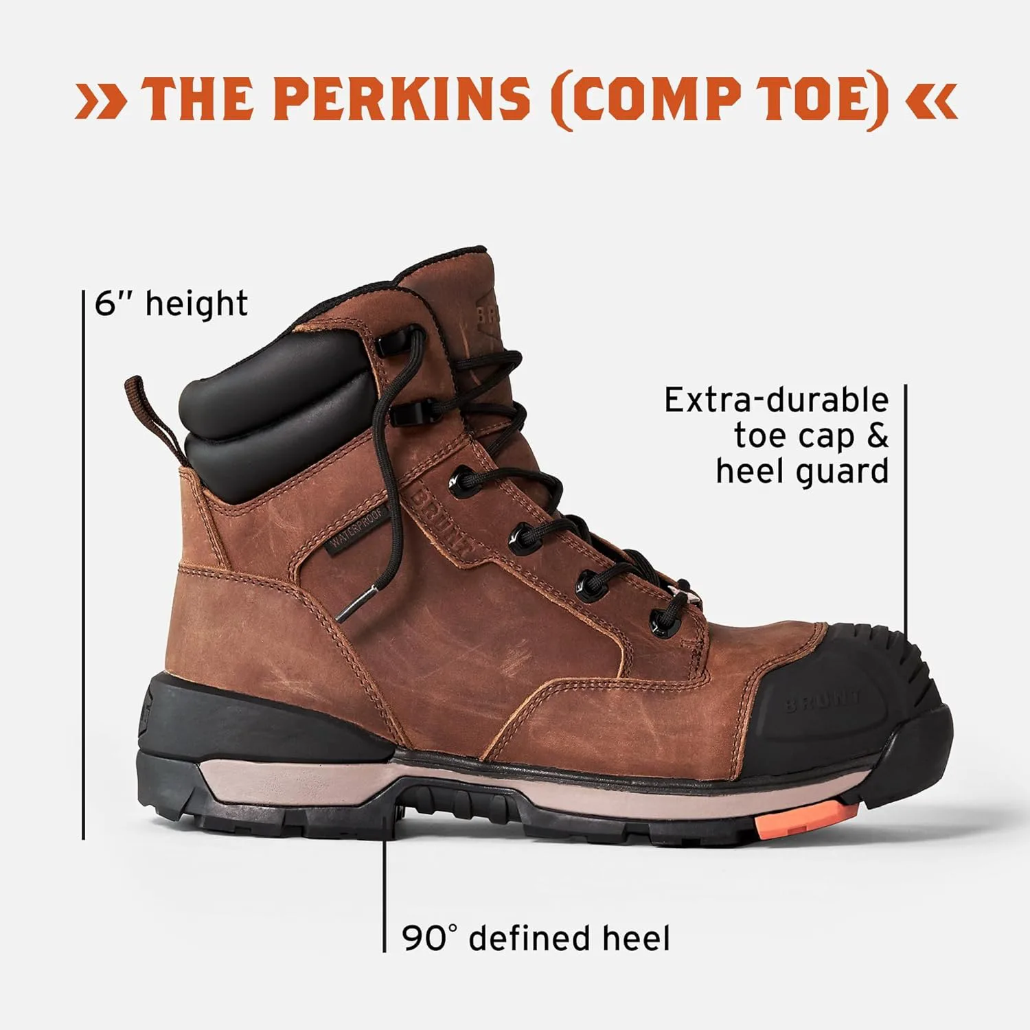 

BRUNT Perkins (Comp Toe) - Коричневые - Водонепроницаемые прочные рабочие ботинки на клиновидной подошве с выраженным каблуком - Сертификация EH - Стойкие к скольжению и маслу - Система регулируемой ширины, коричневый