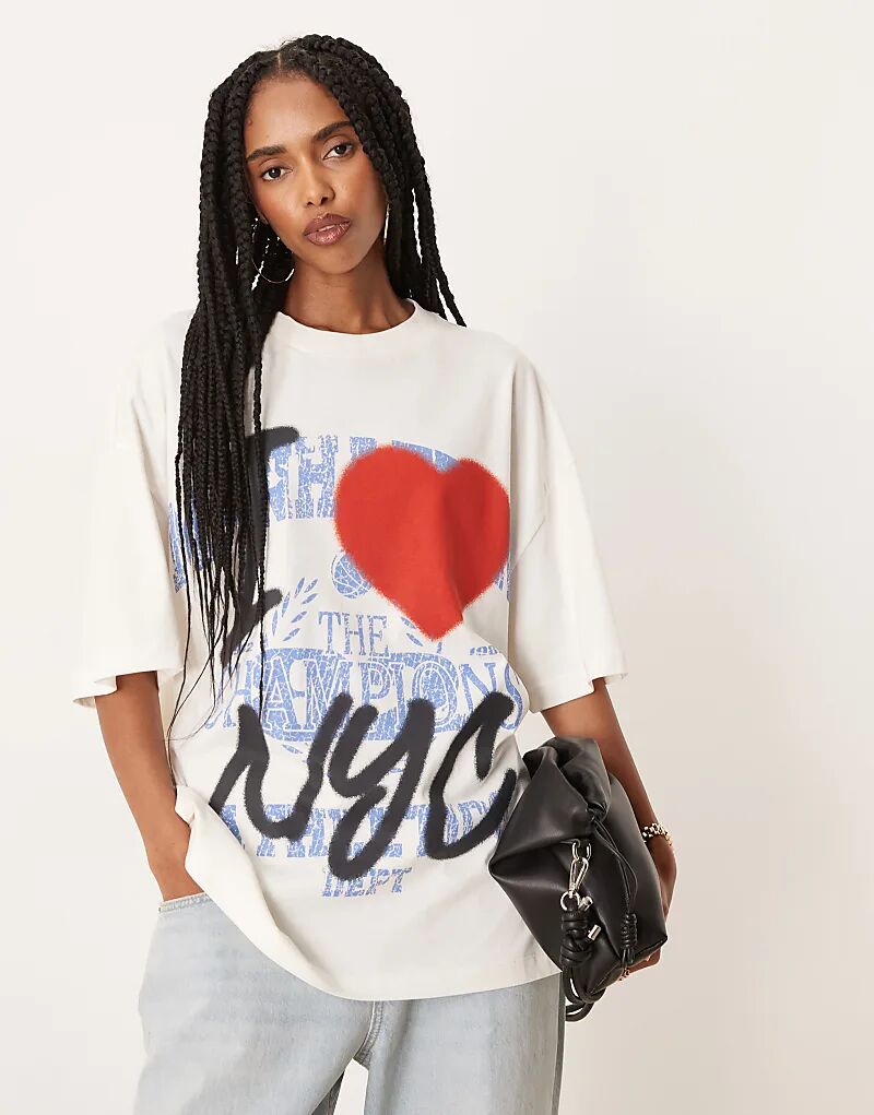

Футболка ASOS DESIGN свободного кроя с принтом NYC кремового цвета