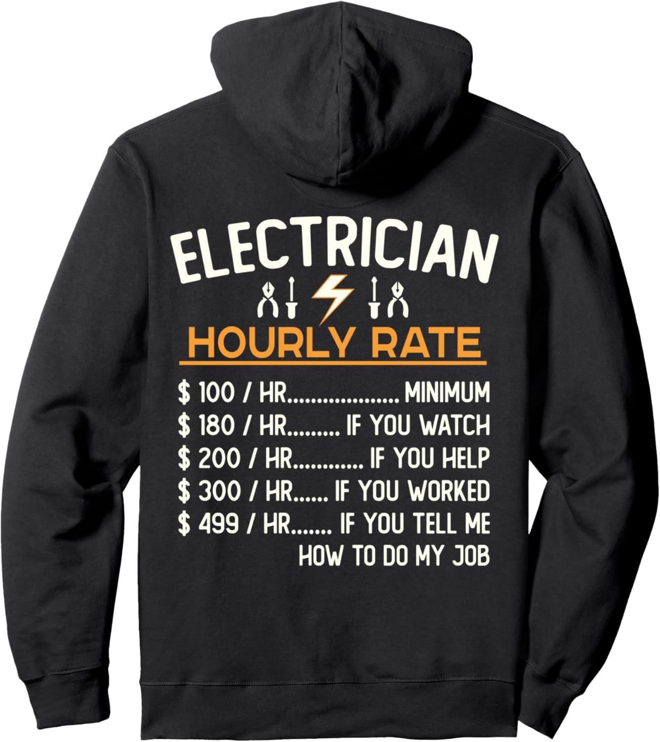 

Забавная толстовка в подарок электрику. Почасовая оплата труда электрика Electrician Working Hourly Rate Clothes Co., черный